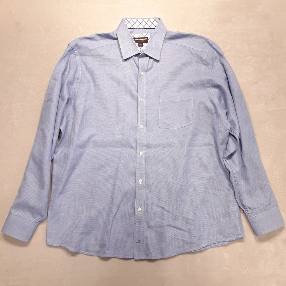 Johnston Murphy Mens Long Sleeve Button Shirt XL Blue Stitching Cotton